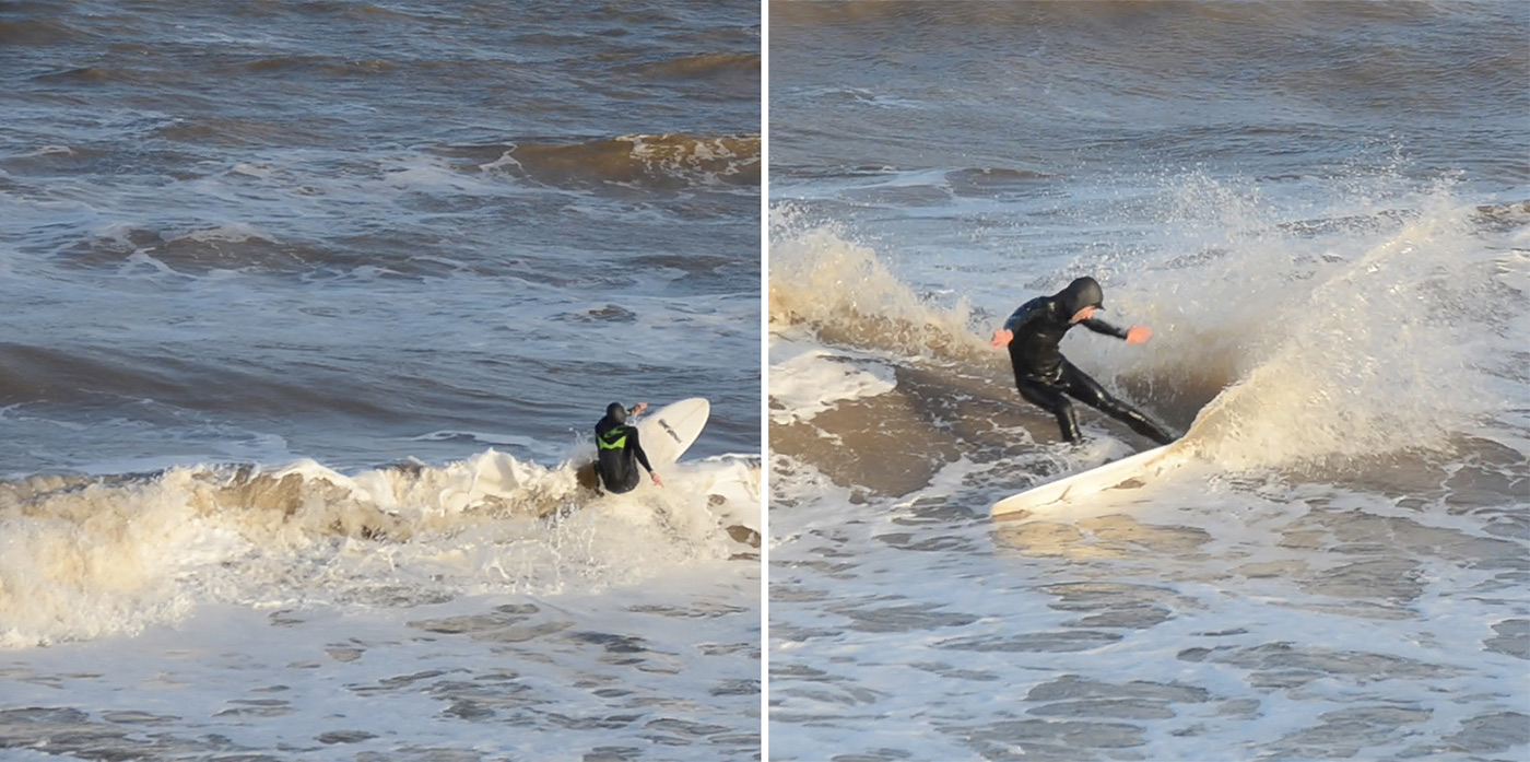 Surfer riding a couple at Skeg
