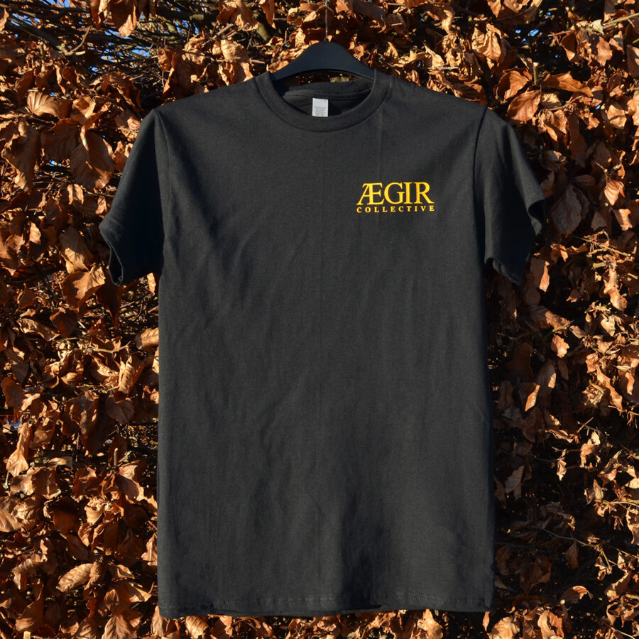 Vegvisir Premium Tee in Morning Gold on Black (Front View)
